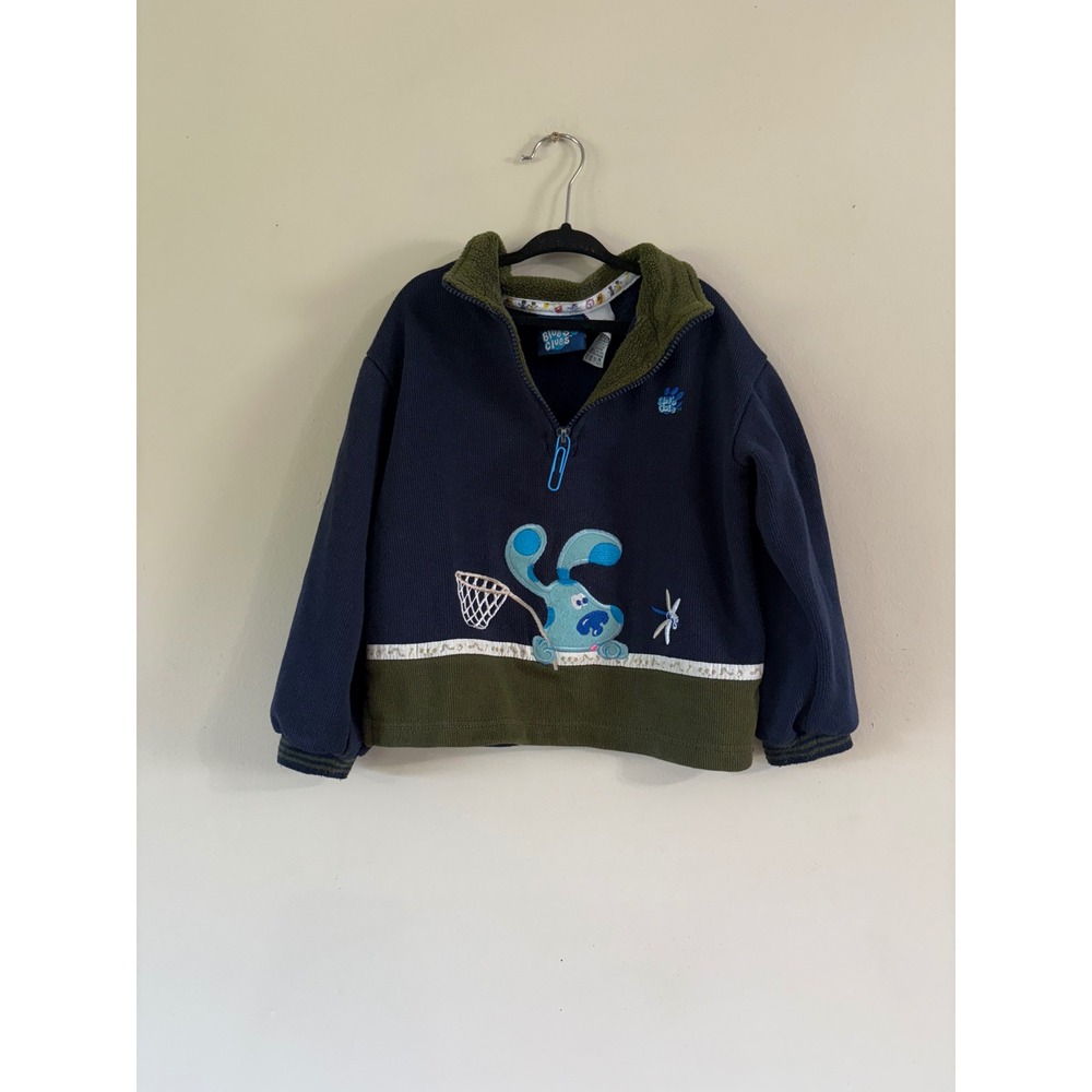 Vintage 1999 Blues Clues Kids Headquarters Quarter Zip Fleece Pullover Navy 6